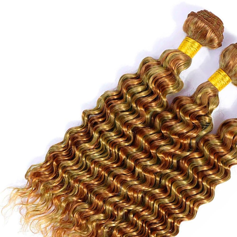 Lukcttr Highlight Honey Blonde Human Hair Ombre Deep Wave Bundles P2730-34 Inch