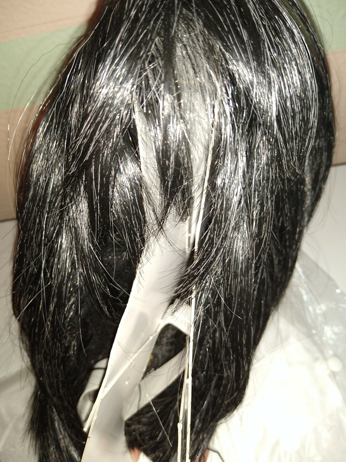 Motown Tress Human Hair Blend Wig EFFIE Black with White Thru Out Bang Bob Natur