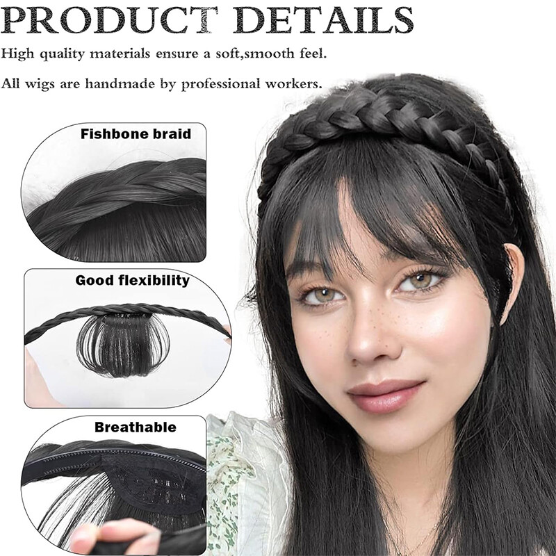 Real Thick Bangs Clip in Front Fringe AS Human Hair Extensions Hairband Bangs US