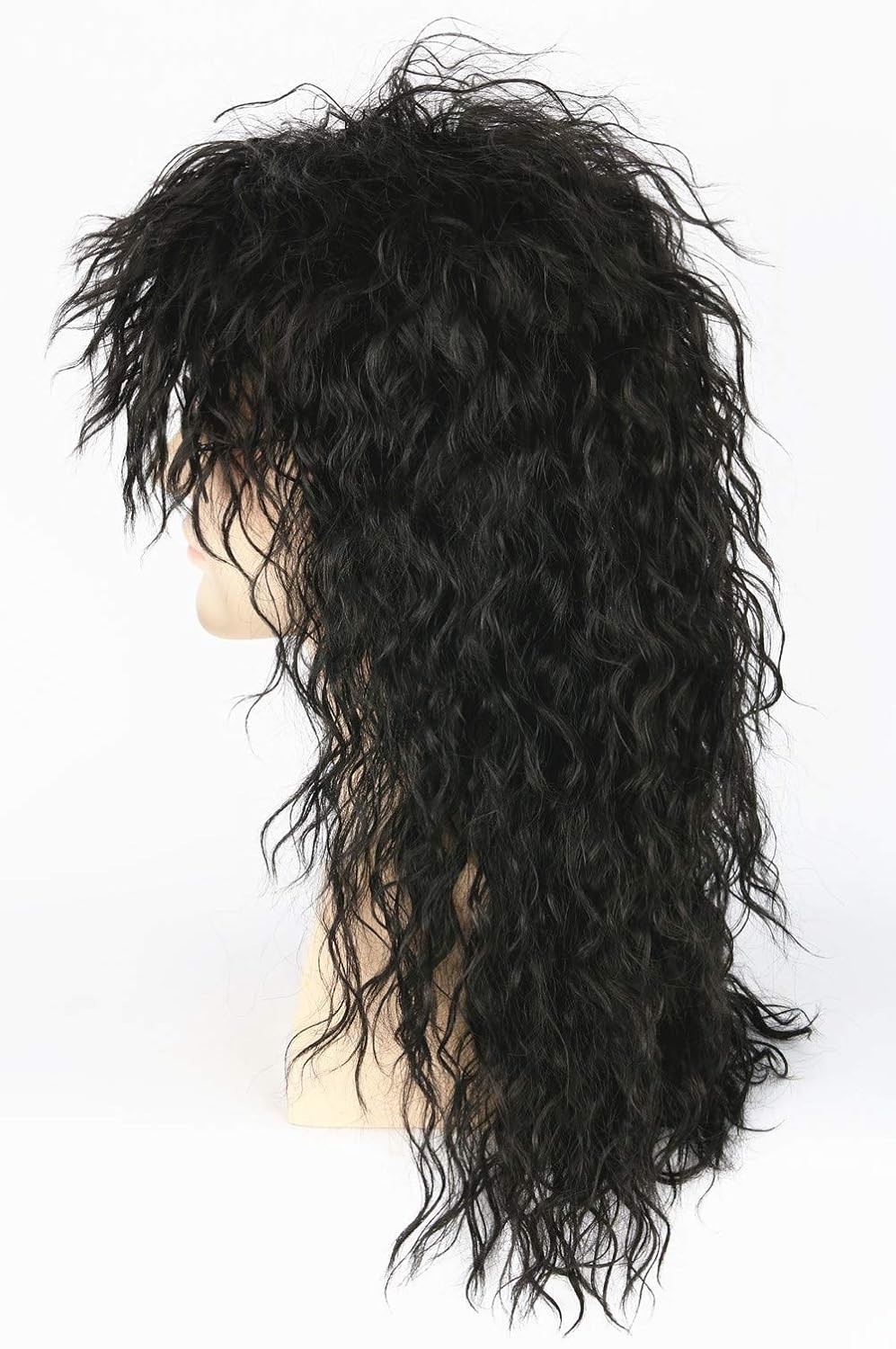 Men’s 80s Black Mullet Wigs Punk Heavy Metal Long Curly Rocker Male Hair Wig USA