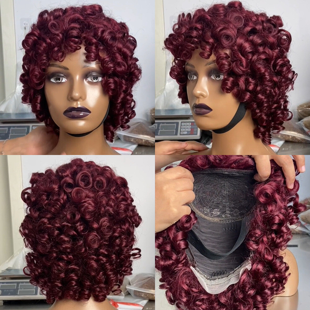 6 Inch Short Curly Human Hair Wigs Loose Bouncy Rose Curly Wigs With Bangs