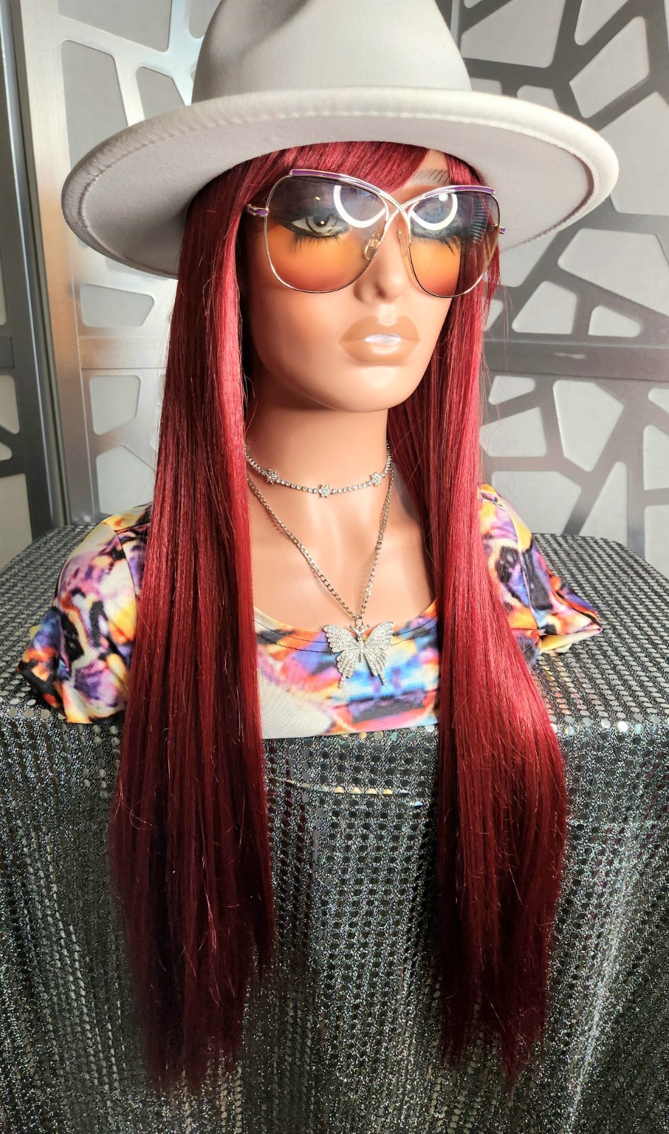 Red Wig with Bangs Straight Wig Long Red Wig Burgundy Red Wigs Glueless Heatsafe