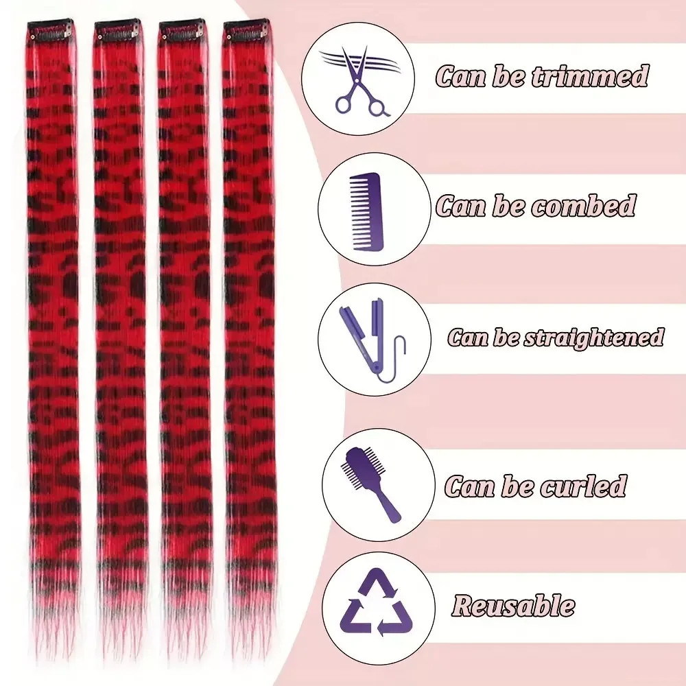 Colorful Stripe Synthetic Long Straight Clip In Hair Extensions For Daily Party