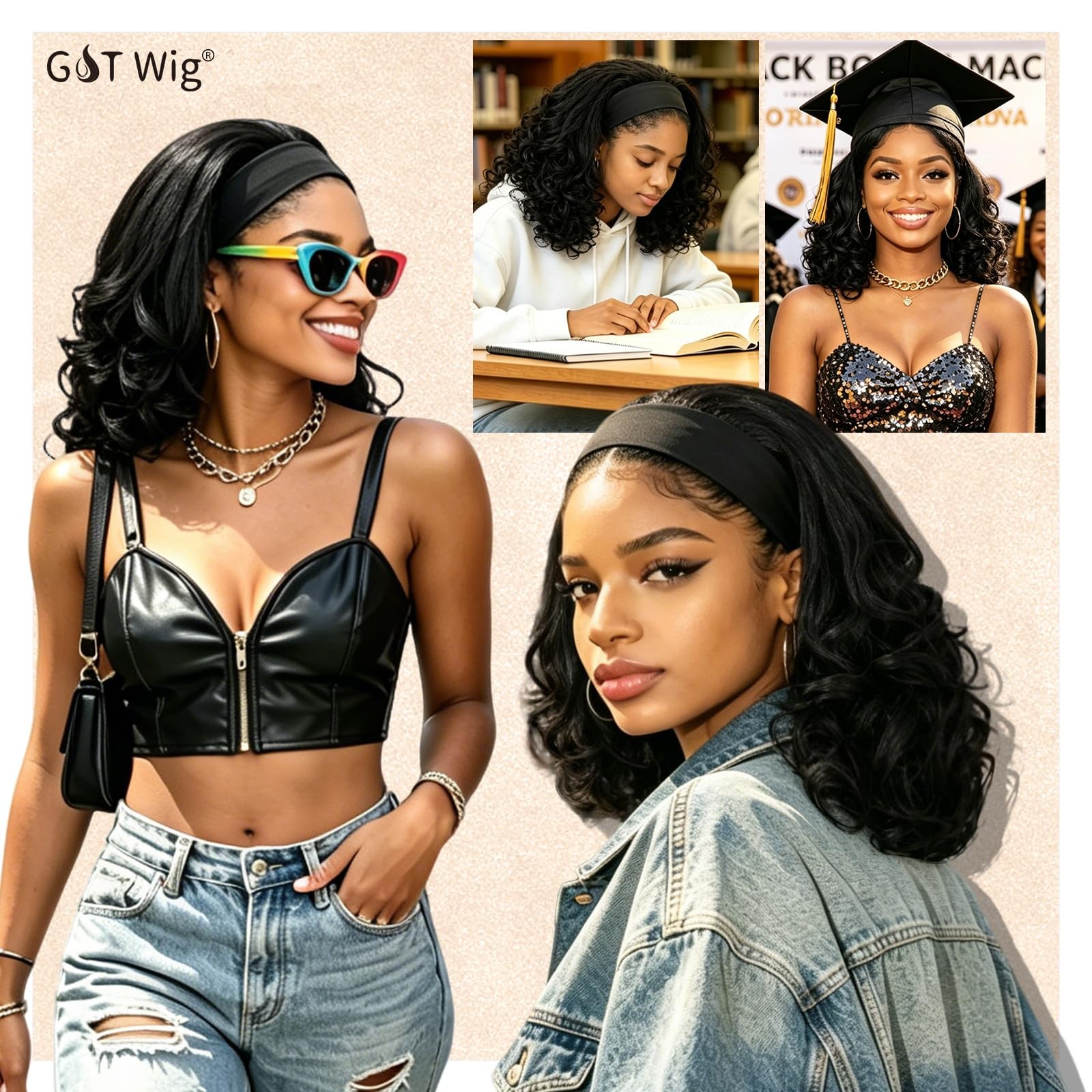 Yaki Curly Headband Wigs for Black Women Kinky Straight Curly Headband Wigs S…
