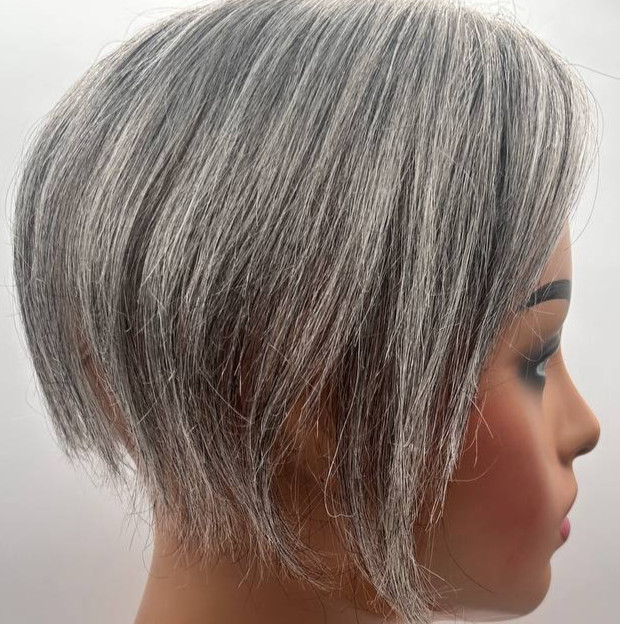 Reecho 4.5″x3.5″ 10 In Light Grey Swiss Base Human Hair Topper
