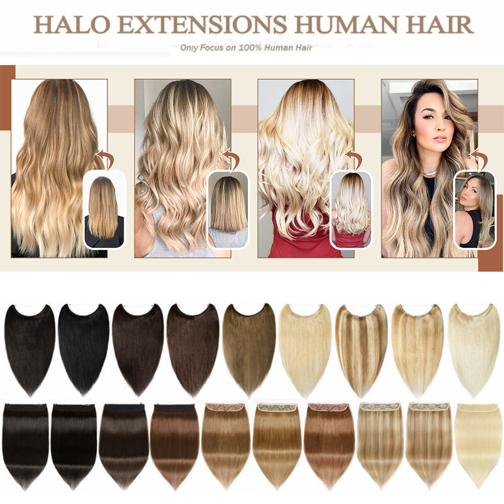 Wire Clip Hair Extensions Elastic Band Secret Headband Ring 100% Real Human Hair