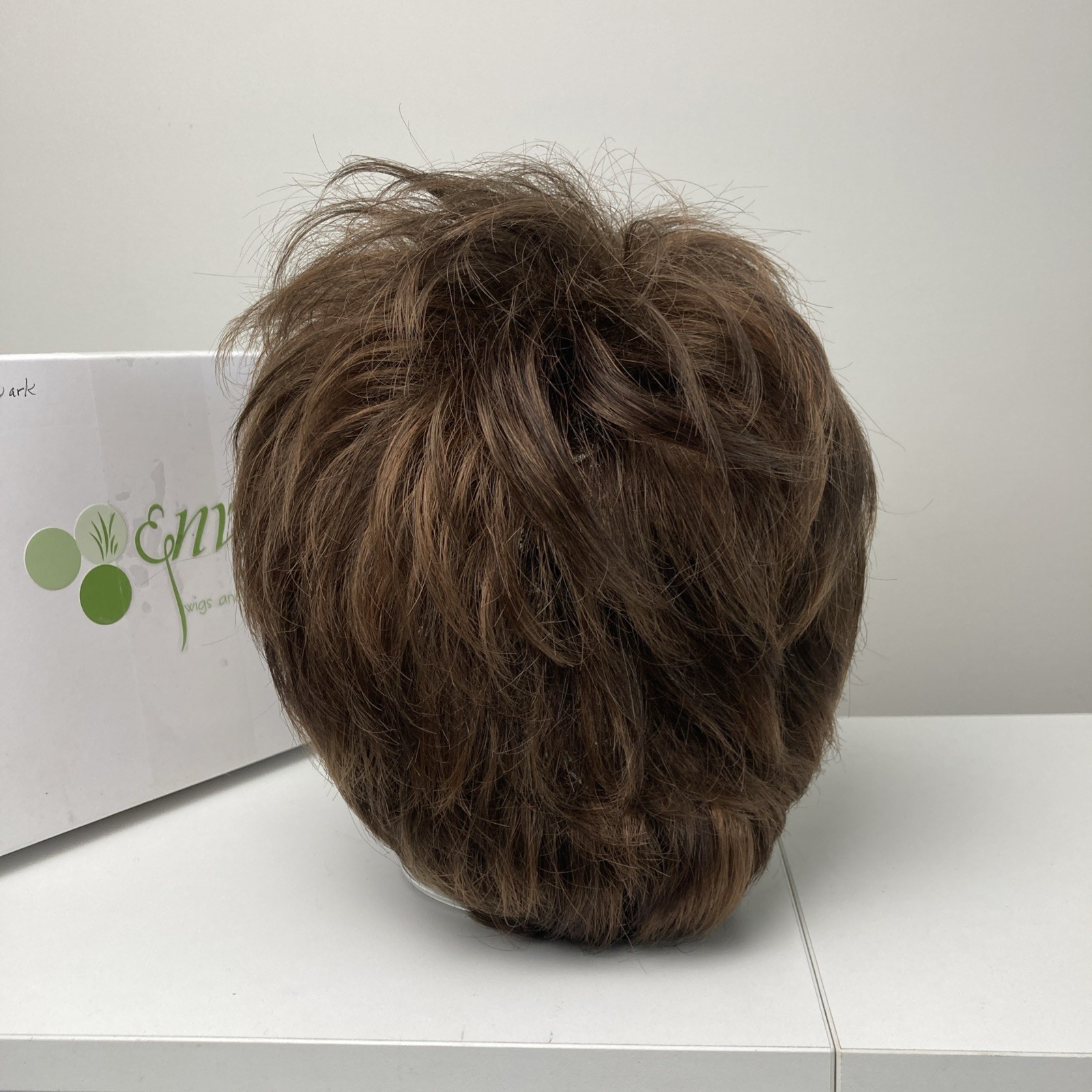 Envy Layered Wig Synthetic Short Classic Cap Womens Brown + Topper Lot 2 Pc