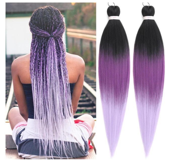 Unionbeauty 26 Inch Pre Stretched Braiding Hair 2 Packs Black to Purple Hair