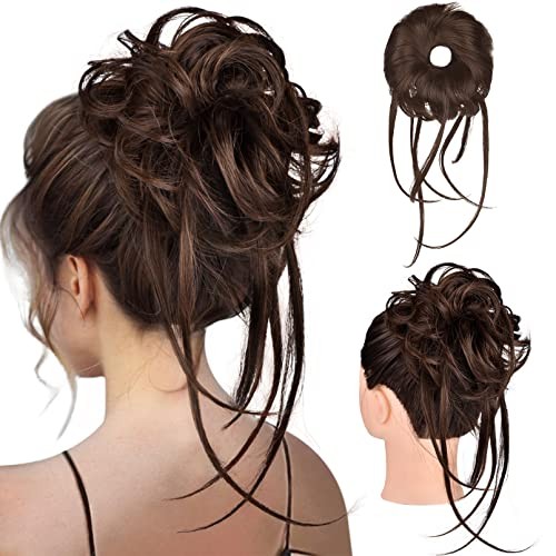 1 Pack Messy Bun Hair Piece – Warm Brown with Little Black – Warm Brown