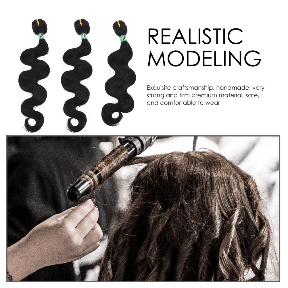 3Pcs Synthetic Body Wave Hair Bundles Reusable Soft Smooth Hair Wefts