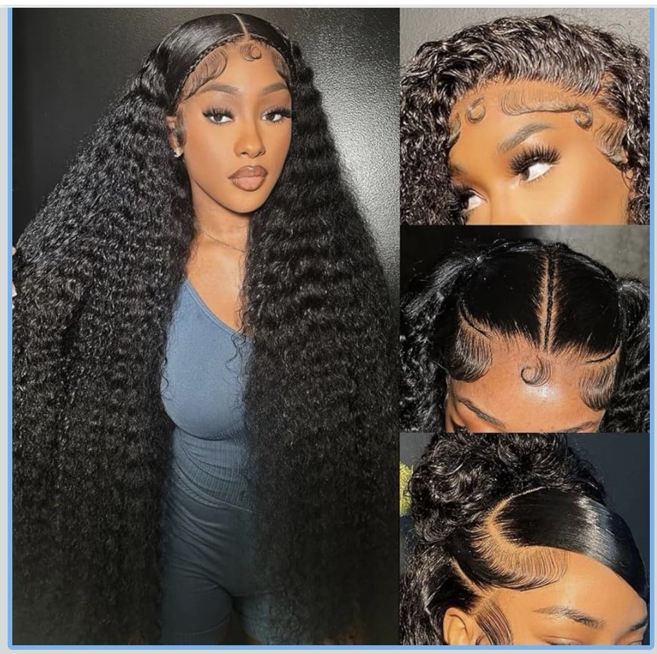 Women’s Lace Front Human Hair Wig Black Deep Wave Curly Glueless