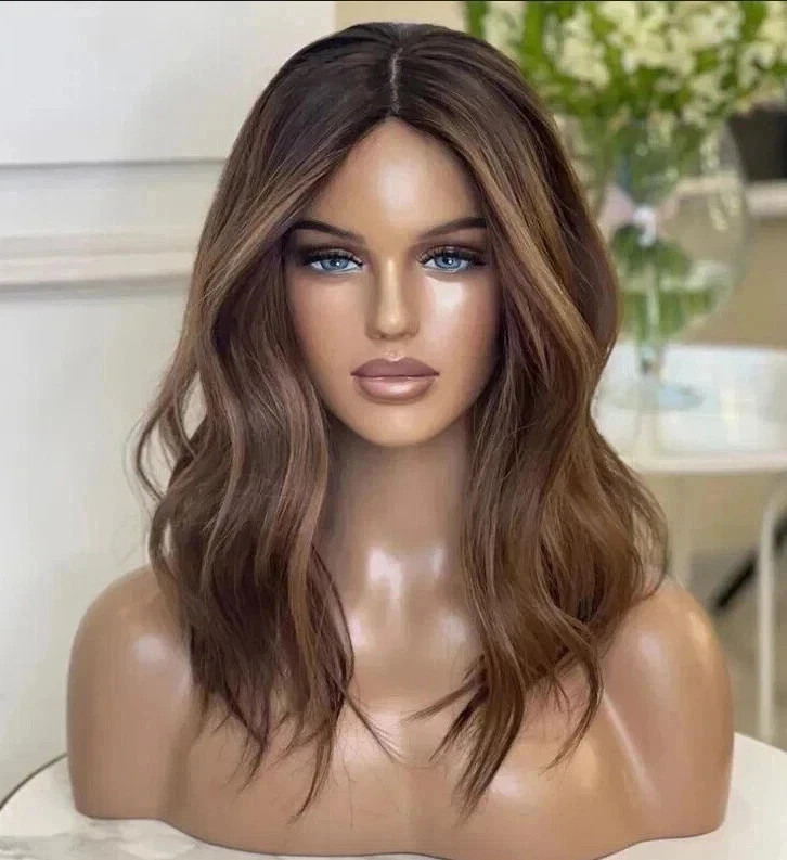 Real Human Hair New Fashion Gorgeous Long Natural Brown Wavy Women’s Wigs 16 In