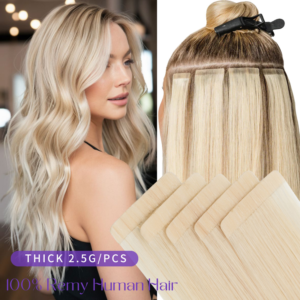 Balayage Tape In Hair Extensions Skin Weft 100% Real Human Remy Brown Mix Blond
