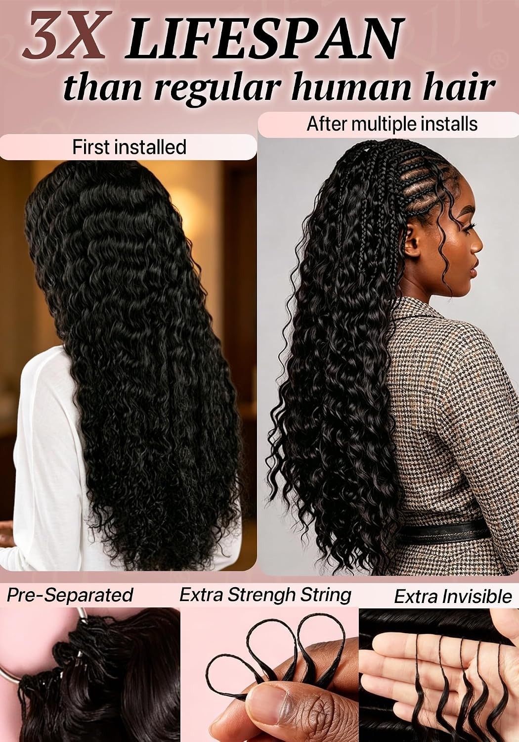 Triippy 100% SoftMAX Cambodian Raw Human Hair Deep Wave 16″ 60g Miracle Knots