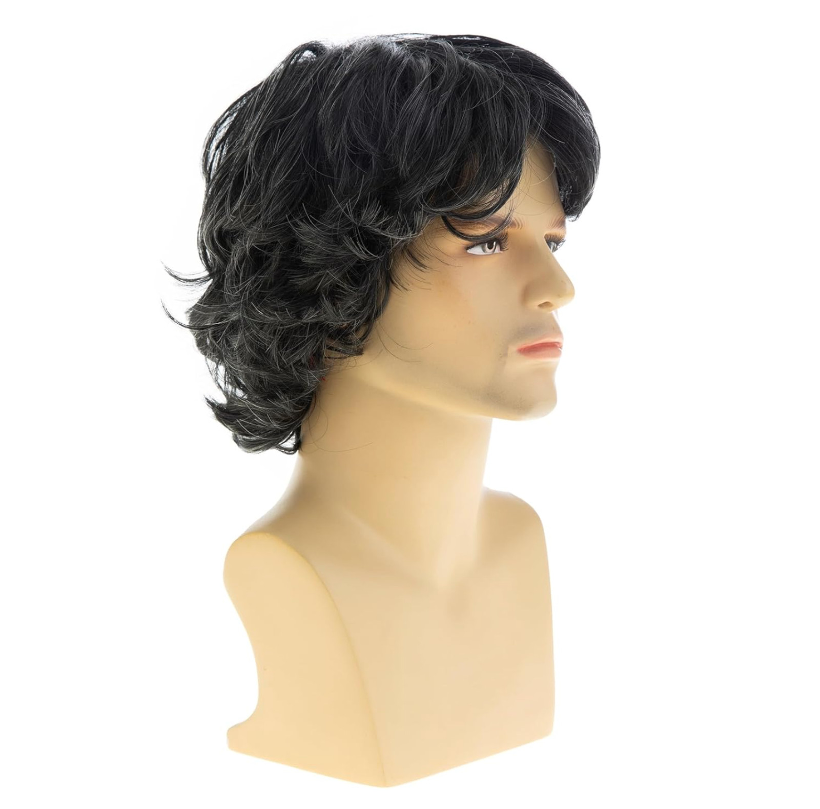 Mens Short Wavy Layered Grey Wig Synthetic Halloween Cosplay Black Grey