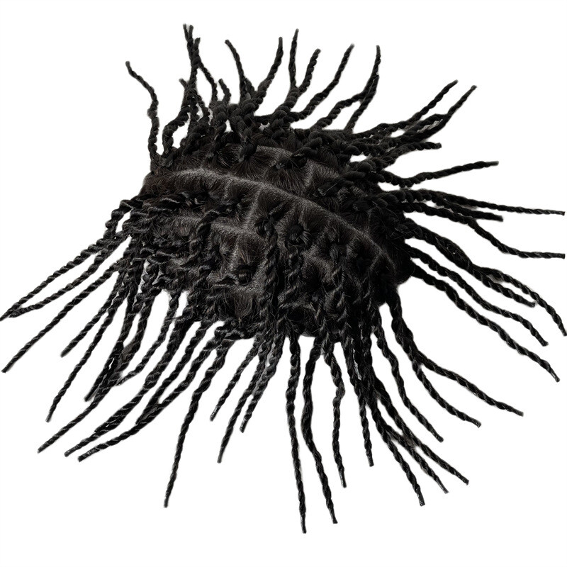 Afro Men’s Hairstyle Twisted Braids Poly Skin Human Hair Toupee For Black Men