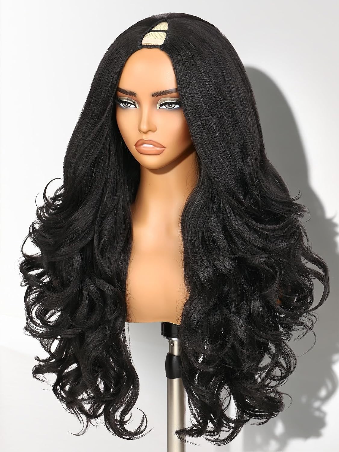 Yaki Wavy V Part Synthetic Long Half Wig for Black Women 26 Inch Body Wave
