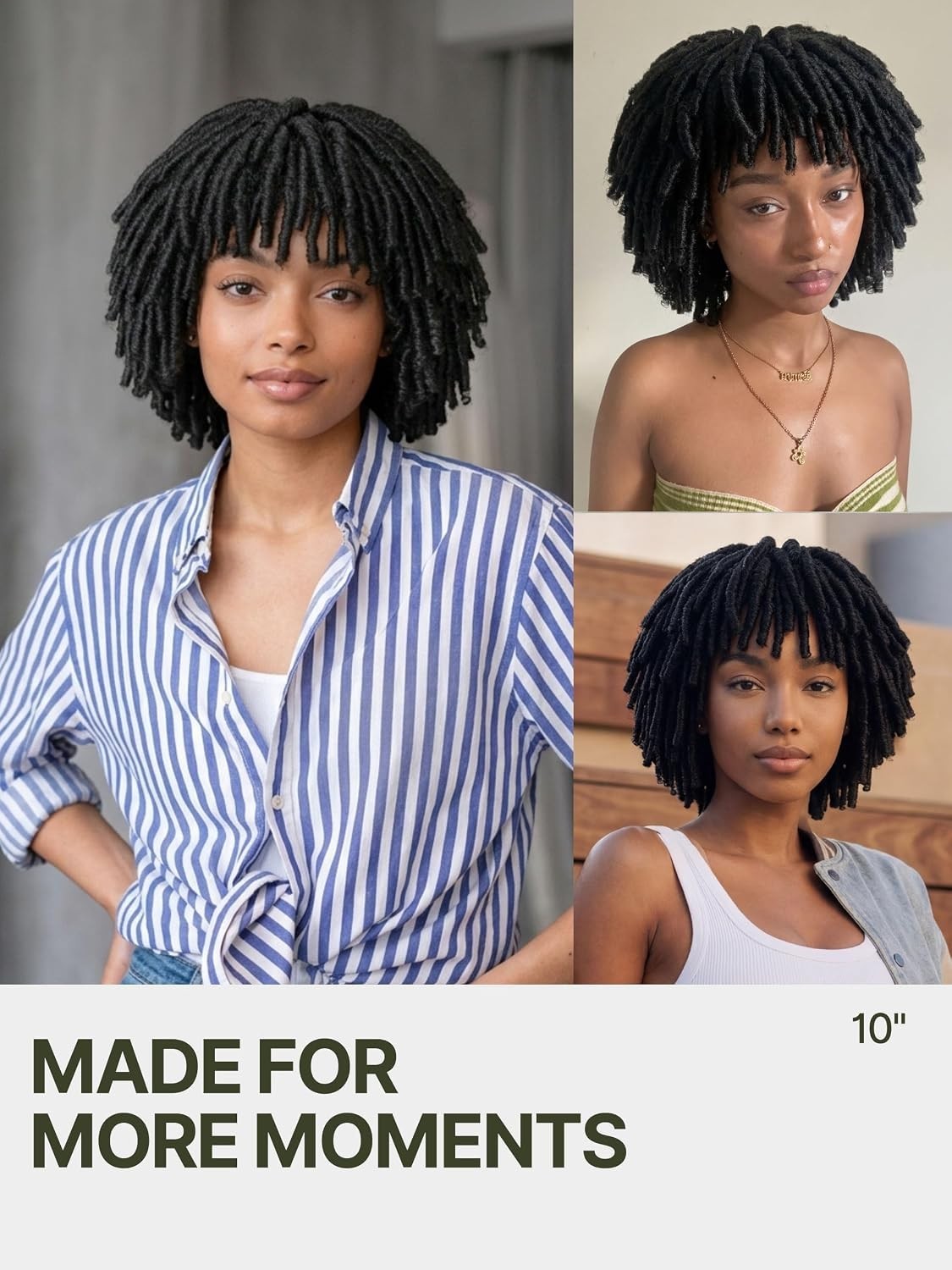 Short Twist Braided Dreadlock Wig Veralux Fiber Glueless 10in Natural Black