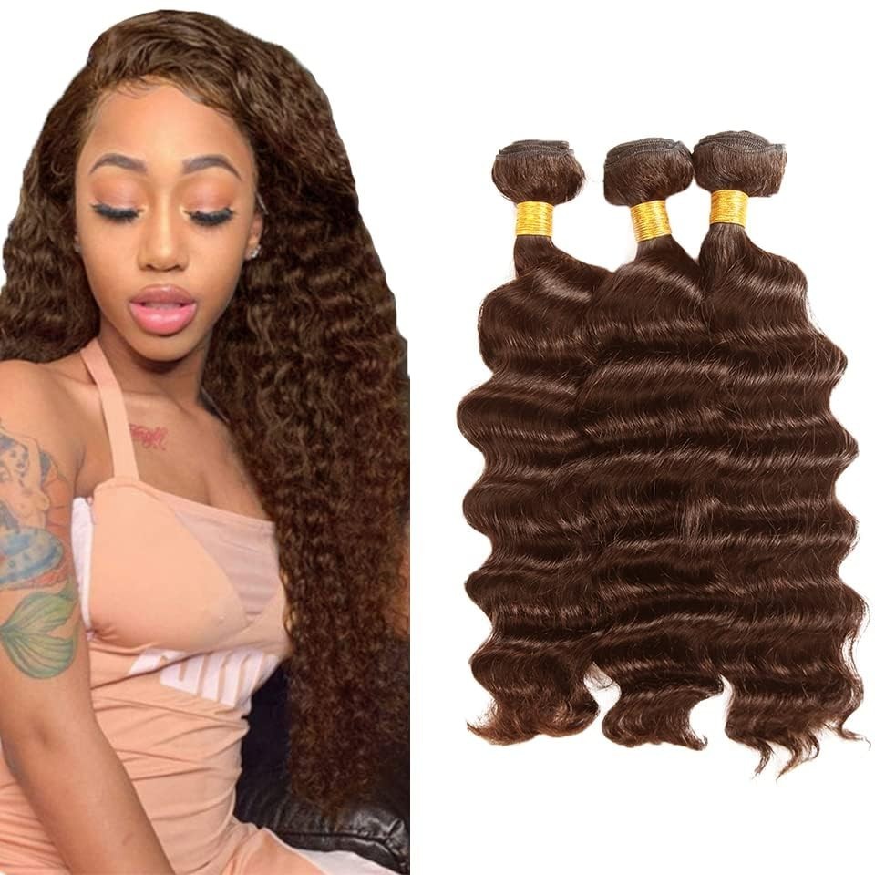 Deep Wave Human Hair Extensions 22-26 Inch #4 Brown 3 Bundles 100g 10A Grade