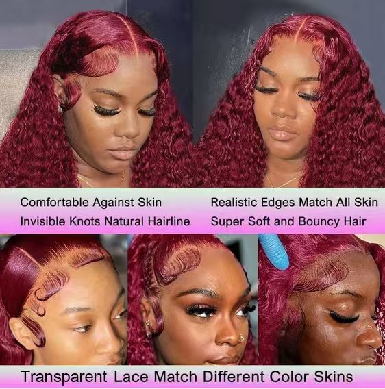 Burgundy 99J 200% Density Human Hair 5×5 Water Wave Transparent Lace Wigs
