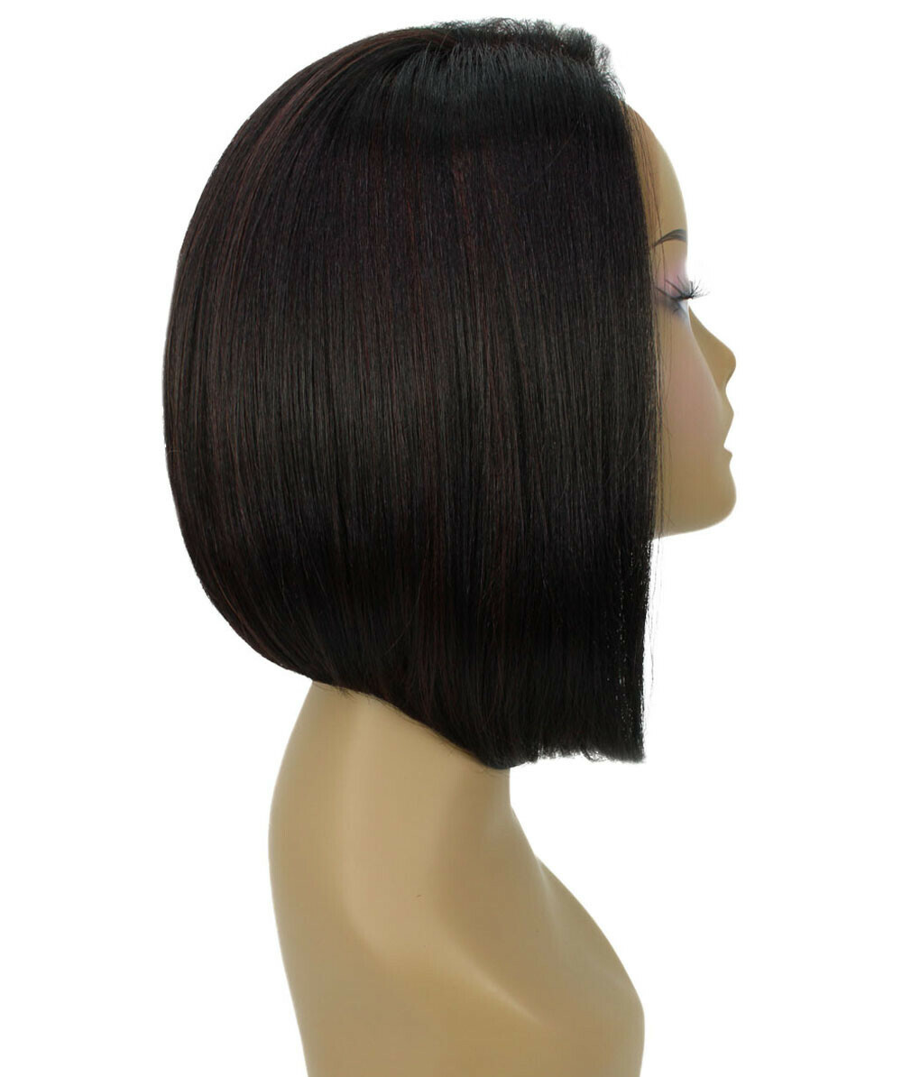 Straight 11 in 4X4 Hand Tied Lace Front Wig, Black with Auburn Highlights