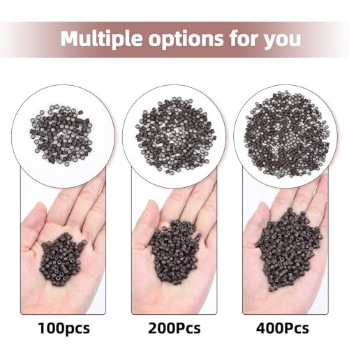 200Pcs 4mm Silicone Lined Micro Ring Beads for Hair Micro 4mm 200Pcs Brown
