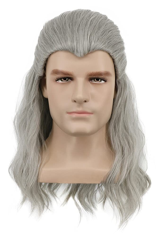 Adult Long Curly Gray Cosplay Wig Silver Wave Witch Hair Party Wig Heat Resis…