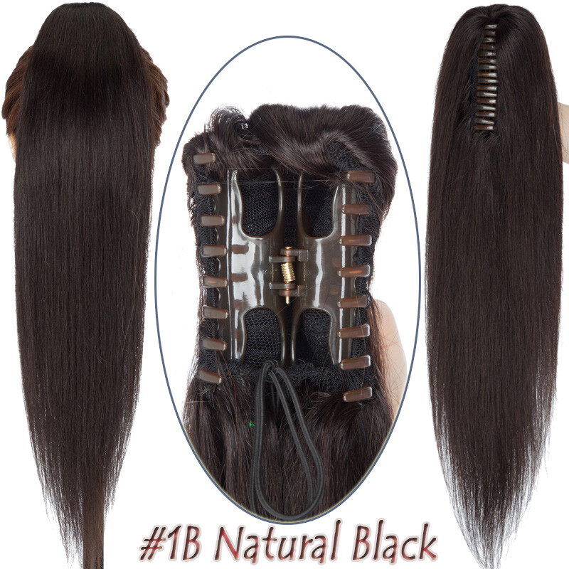 Ponytail Extension Claw on Clip In Real Remy Human Hair Wrap Pony Tail Thick