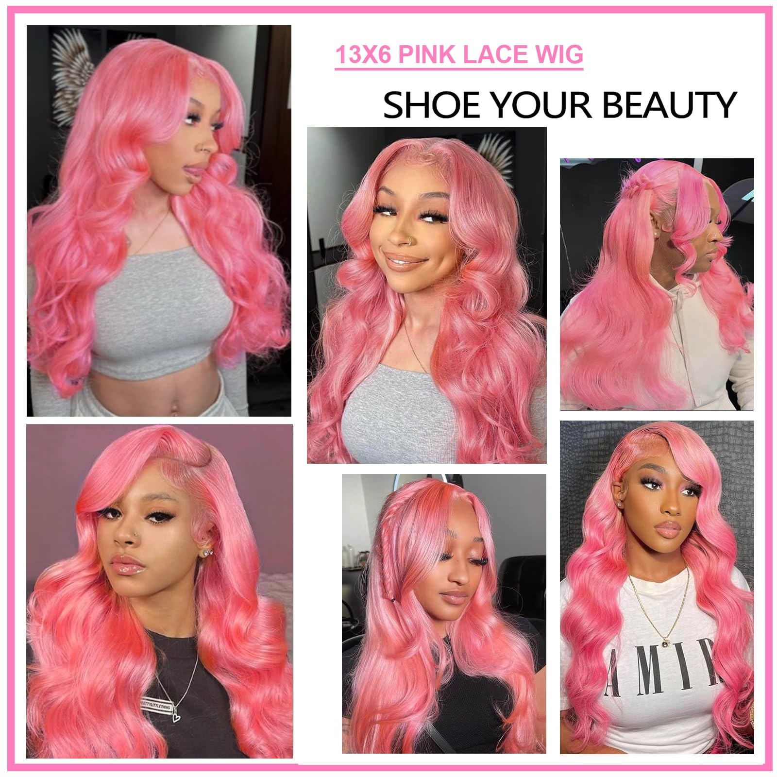 Elfsecret Pink Lace Front Wigs Human Hair For Women Hot Pink 13X6 Body Wave