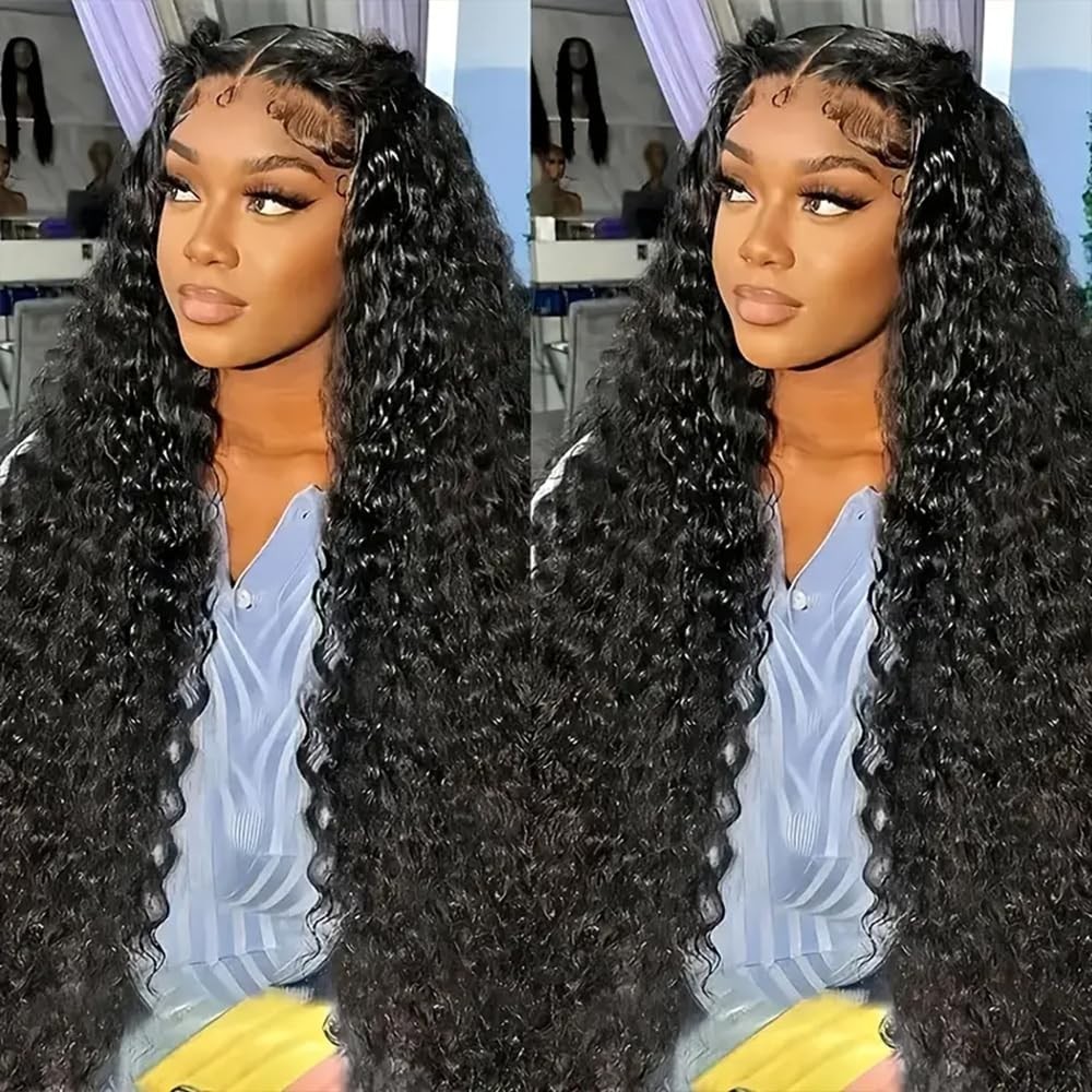 32″ 13×6 Deep Wave Lace Front Wig – 200% Density HD Human Hair, Pre-Plucked, Glu