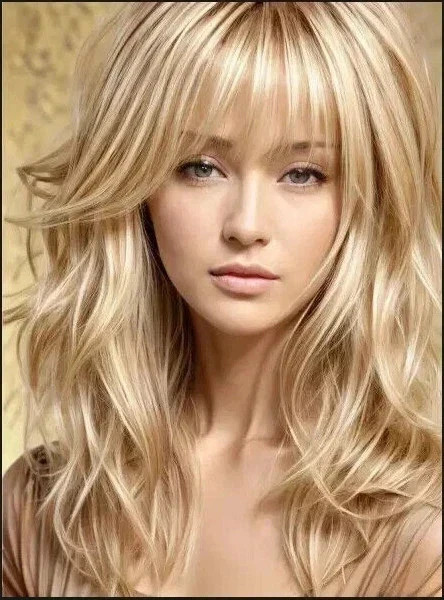 Real Human Hair New Fashion Layered Long Golden Blond Wavy Women’s Wigs 20In