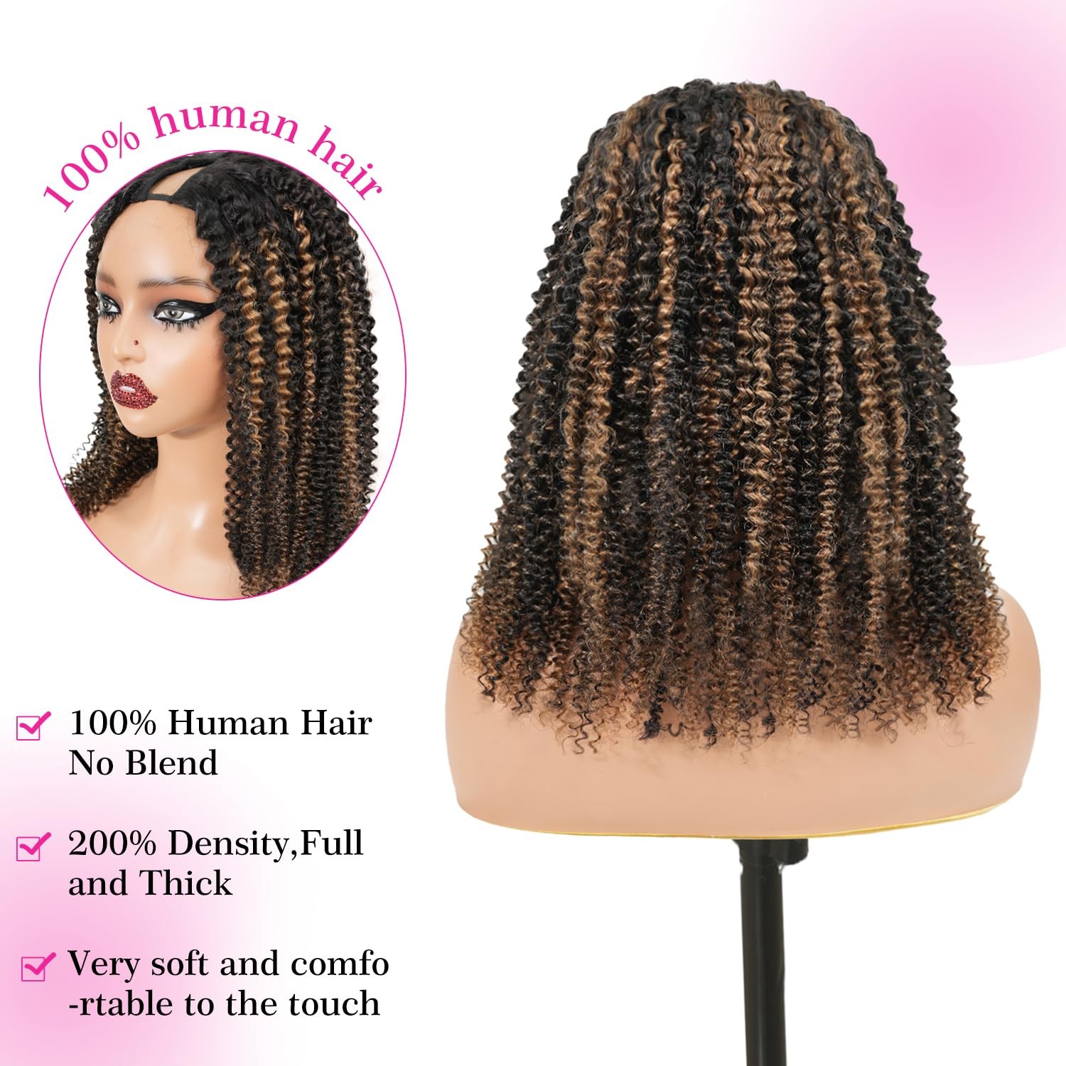 Homgoss Highlight Kinky Curly V Part Wigs For Women 200 Density Fb30 Color