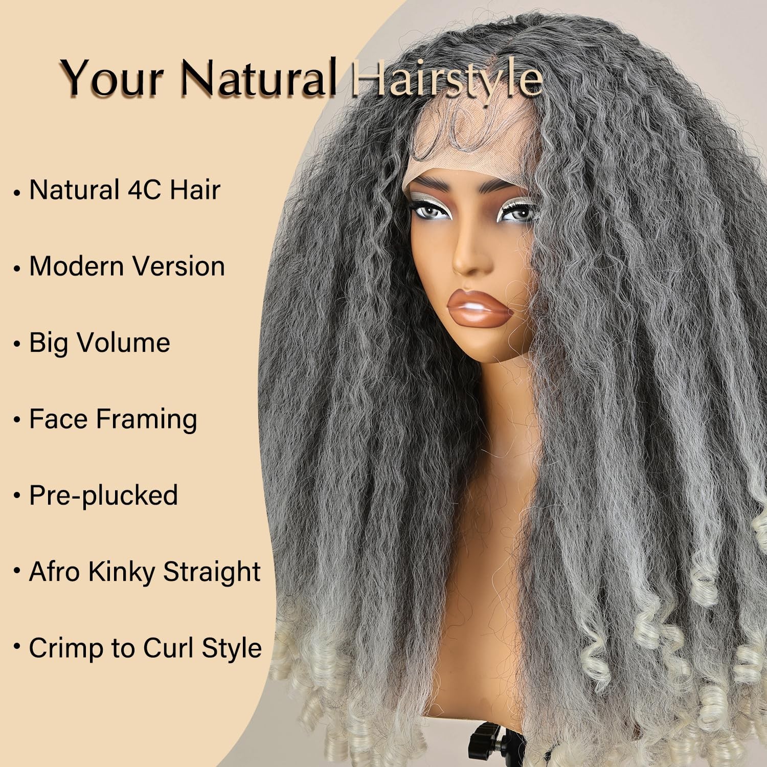 Afro Kinky Straight Lace Front Grey Wig 20 Inch T Part Salt and Pepper Wigs f…