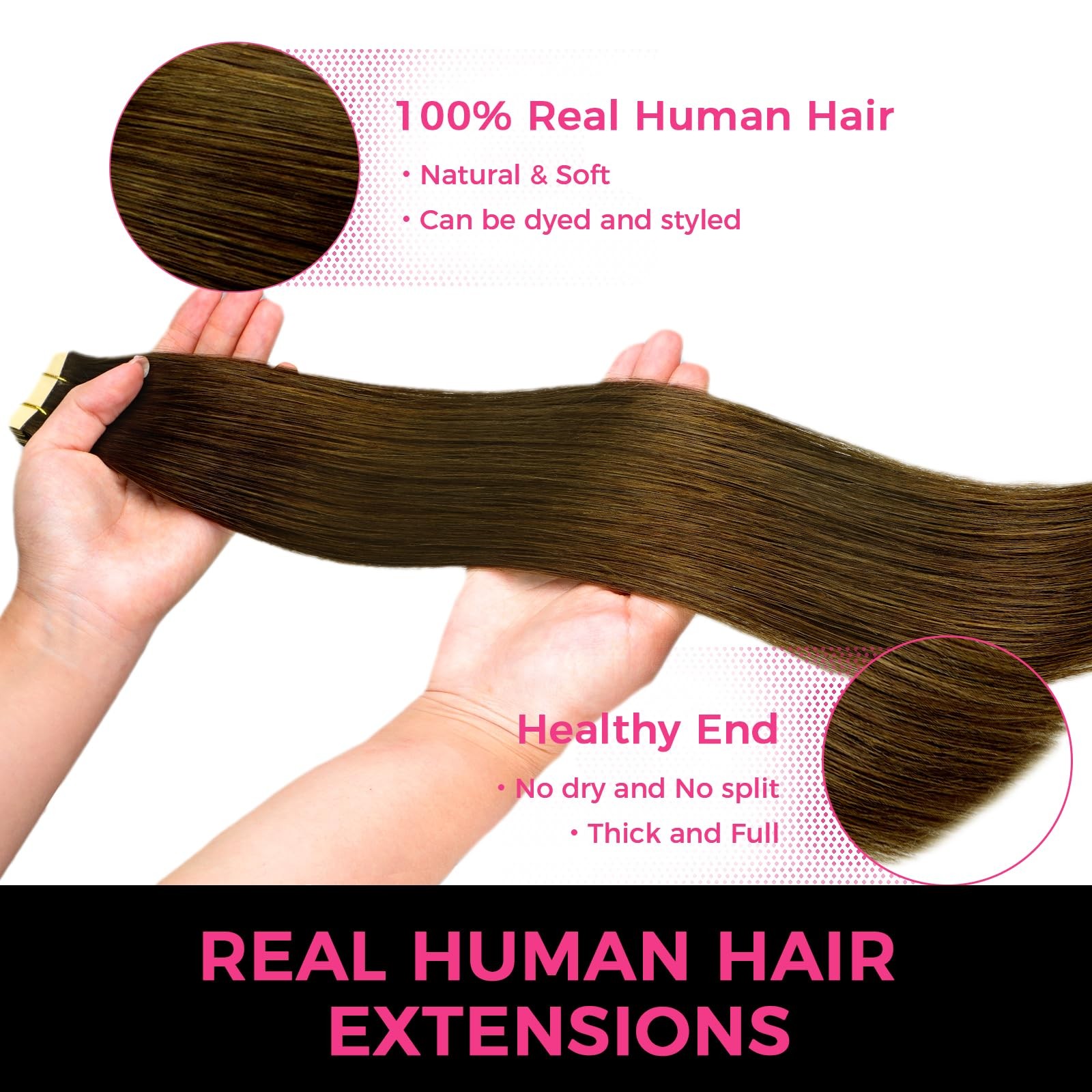 Lashey Tape In Hair Extensions Human Hair 50G 20Pcs 22 Inch Chocolate Brown