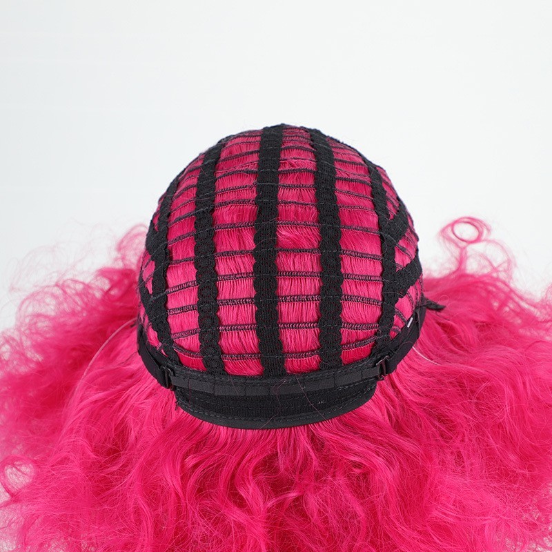 Fluffy Hot Pink Wigs For Women Cospaly Party Short Afro Curly Wig Synthetic Hair