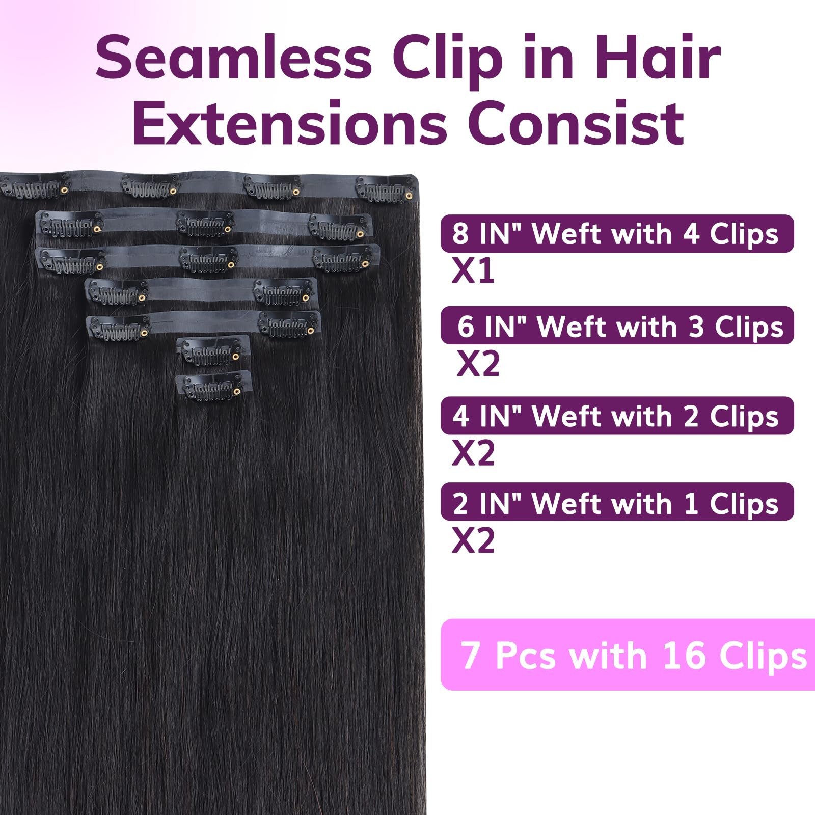 IDN BEAUTY Seamless Clip In Human Hair Extensions, Straight 12 Inch 80g 7pc