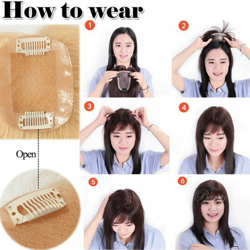 Premium 4 Clips Human Hair Topper REAL Women Hairpiece Top Frontal Coverage US