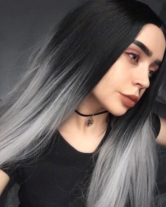 Long Straight Black Grey Ombre Synthetic Wig Heat Safe Pasrty Cos Fashion Wig