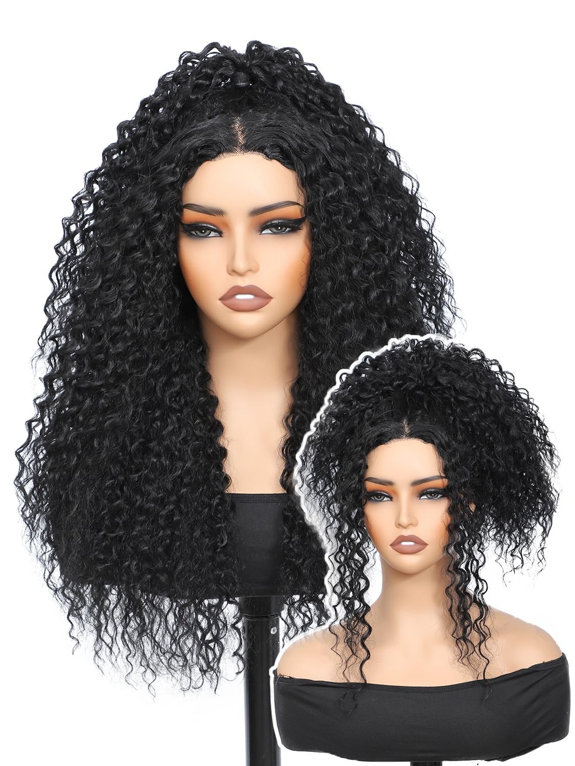 26 Inch Curly Wigs for Black Women,Synthetic Lace Front Wig Black Curly Wigs,…