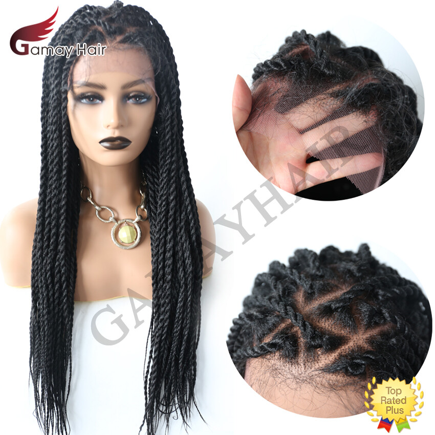 Hand Tied Swiss Lace Front Twist Braids Wig Lightweight Long Synthetic Baby Hair