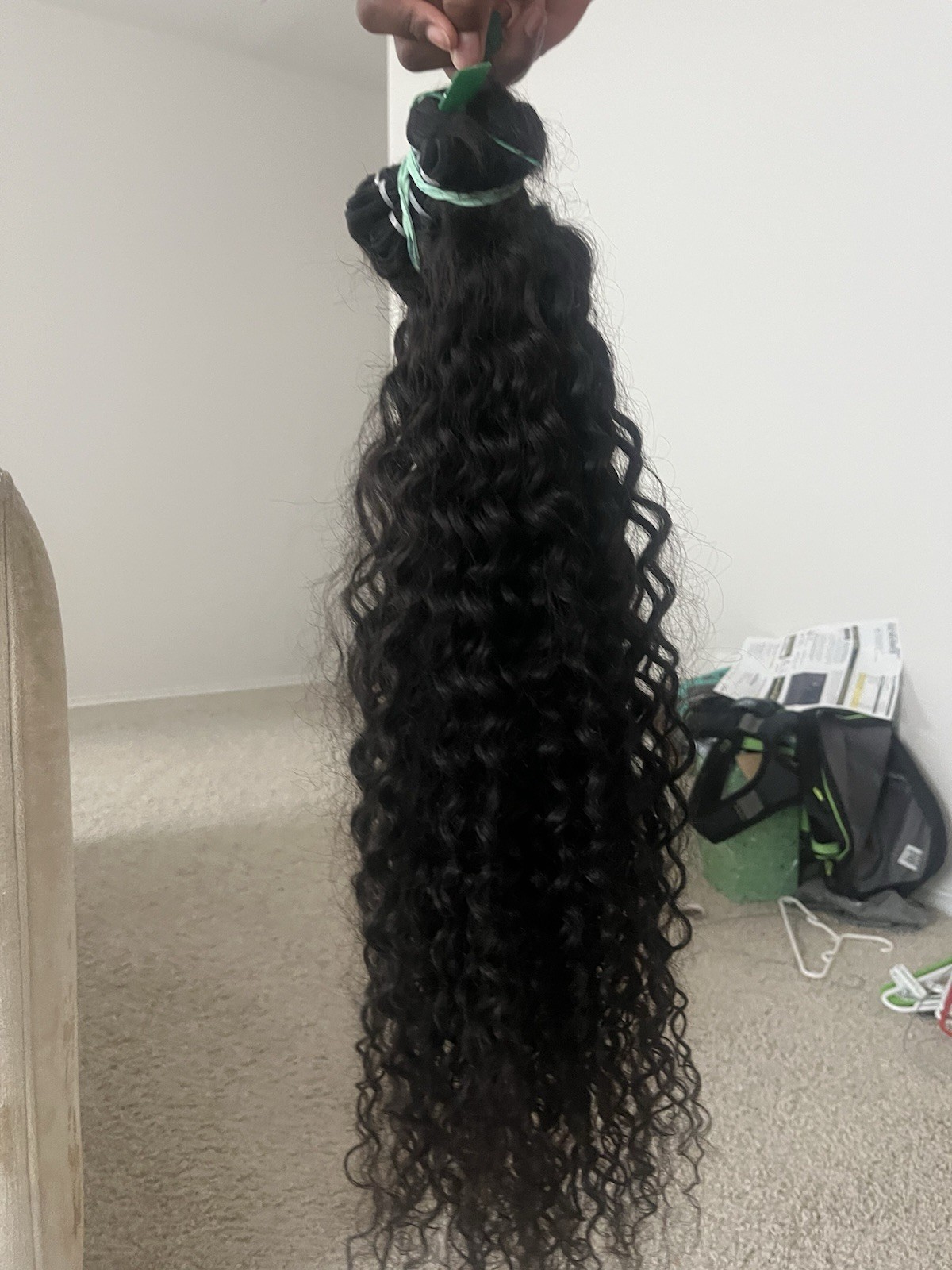 Human Hair Curly Weft Hair one ítem 32 inches Bundle Black for Women 21-30 in