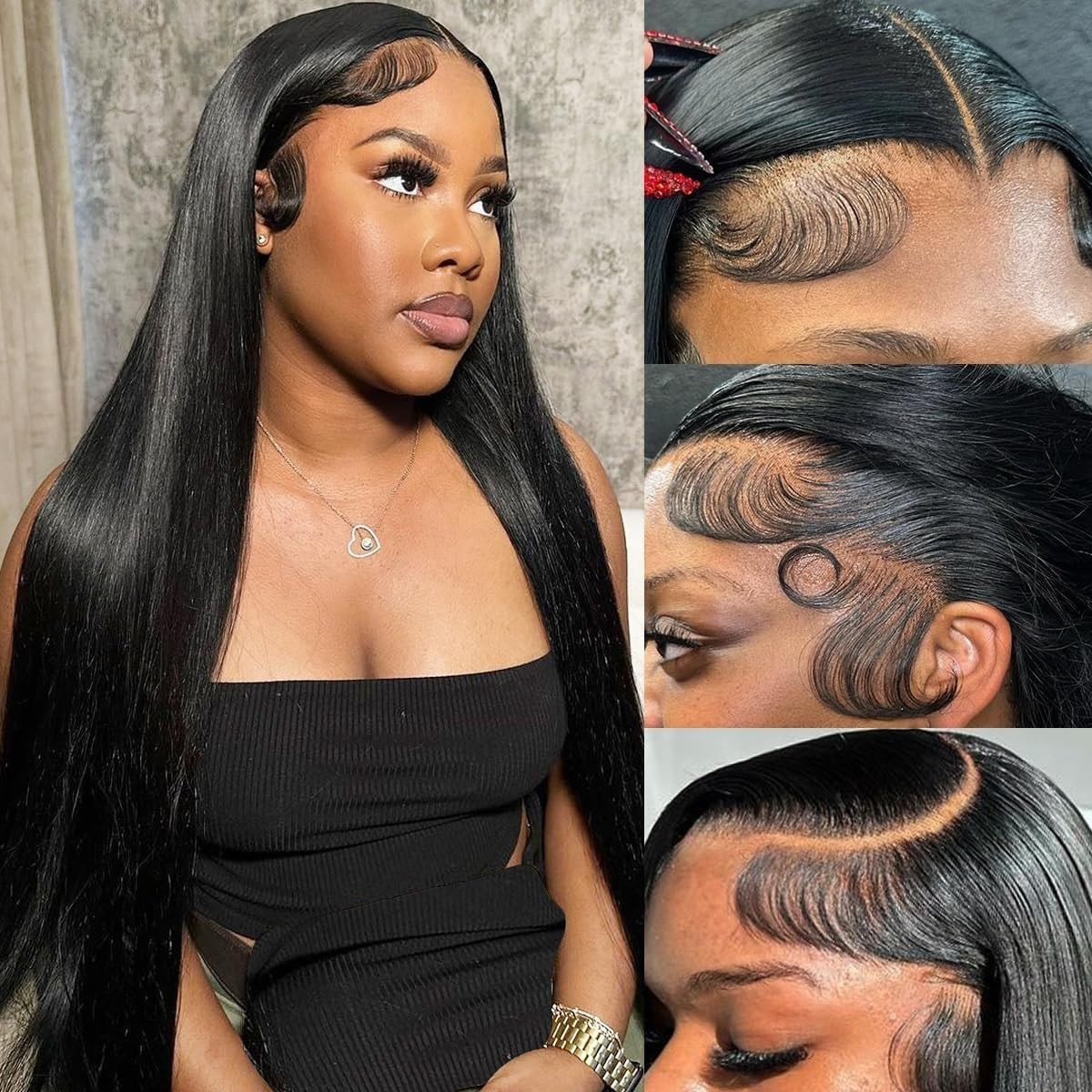 36 Inch Straight Human Hair Wig – 13×6 Lace Front, Pre-Plucked, Glueless, 180% D