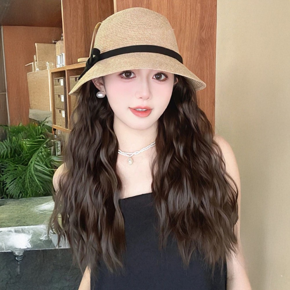 Womens Fisherman Hat for For WIG Long Curly Hair with High Temperature Fiber