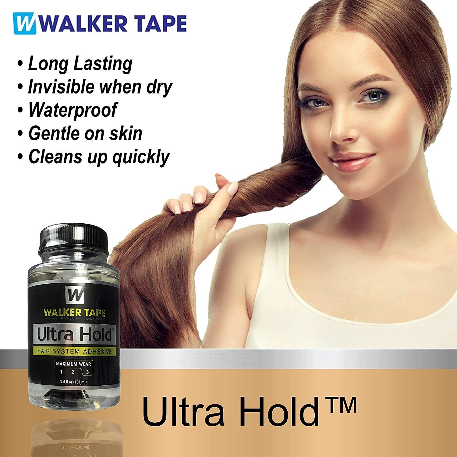Walker Tape Ultra Hold Hair System Adhesive 3.4Oz W/Wig Glue Brush Applicator
