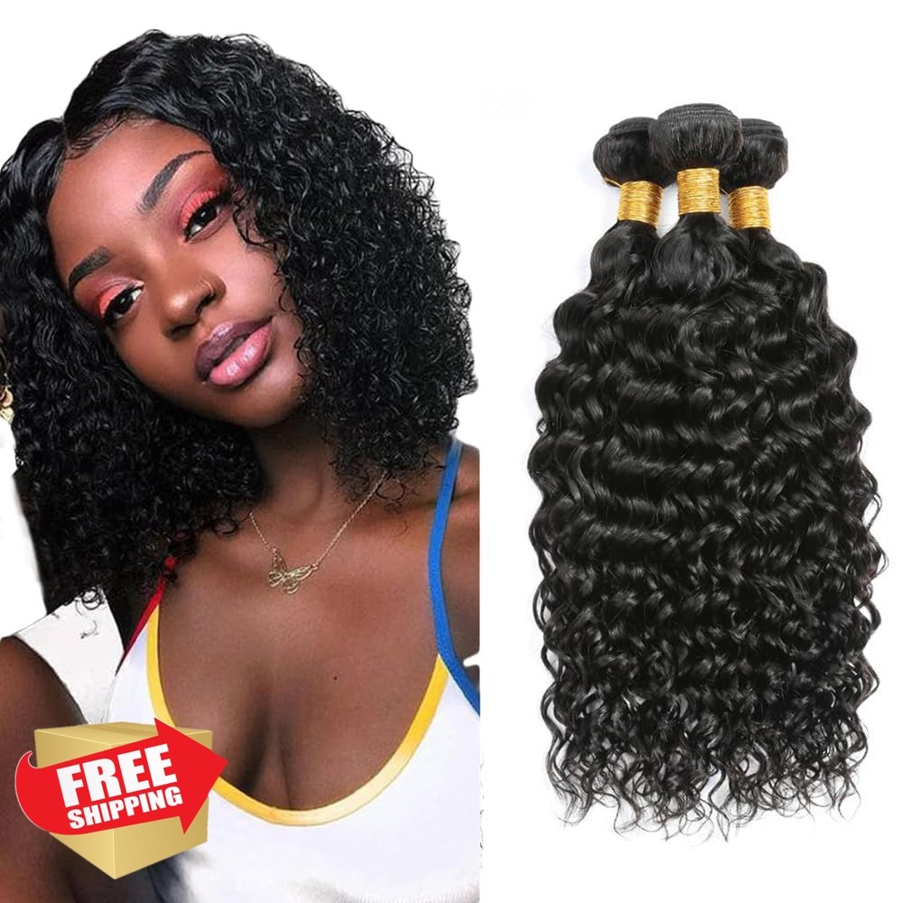 Weeybay 1B Black 12 14 16 Inch Curly Wave Hair Bundles 150g