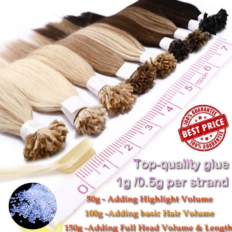 Russian 100g Nail U Tip Human Hair Extensions Remy Pre Bonded Keratin Glue/ 0.5G