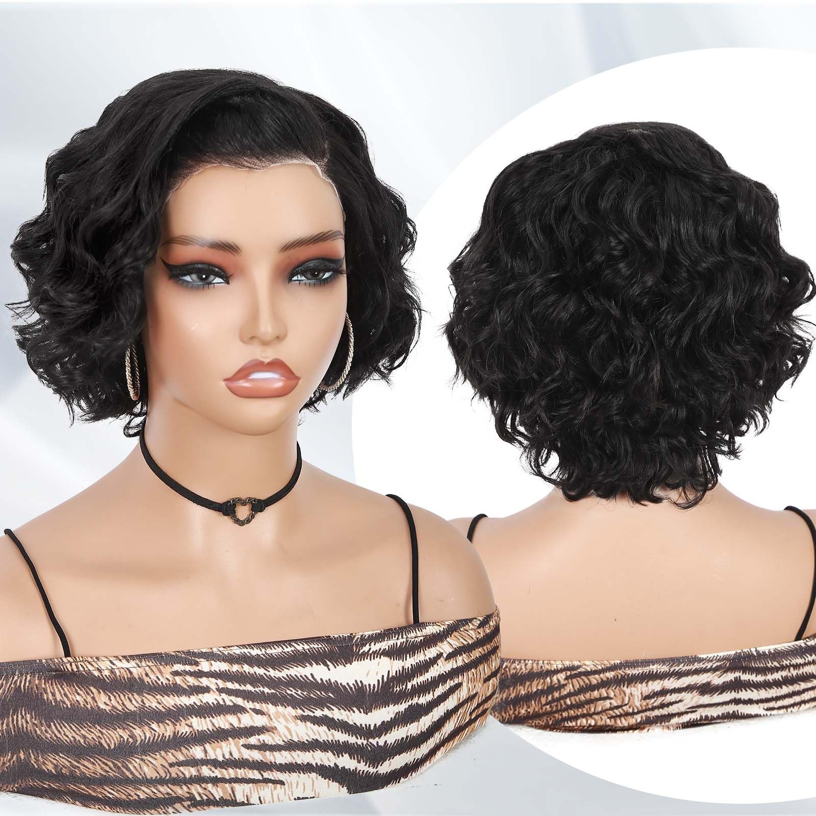 Wiger Curly Bob Wig Human Hair Pre Plucked Pre Cut Short Curly Lace Frontal