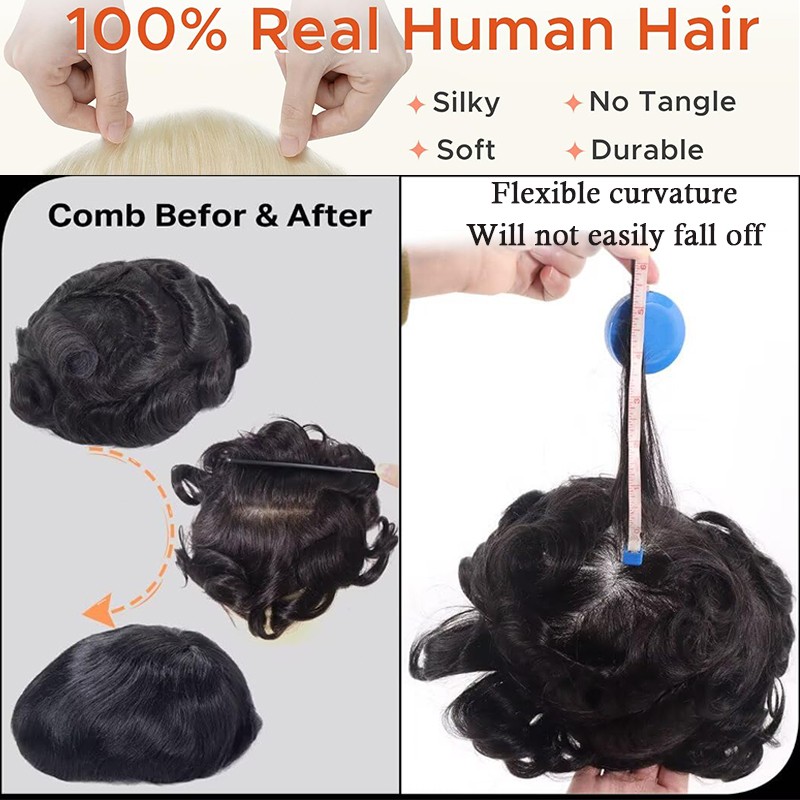 Mens Hair Replacement Ultra Thin Skin Toupee All Colors Hairpiece PU System Wigs