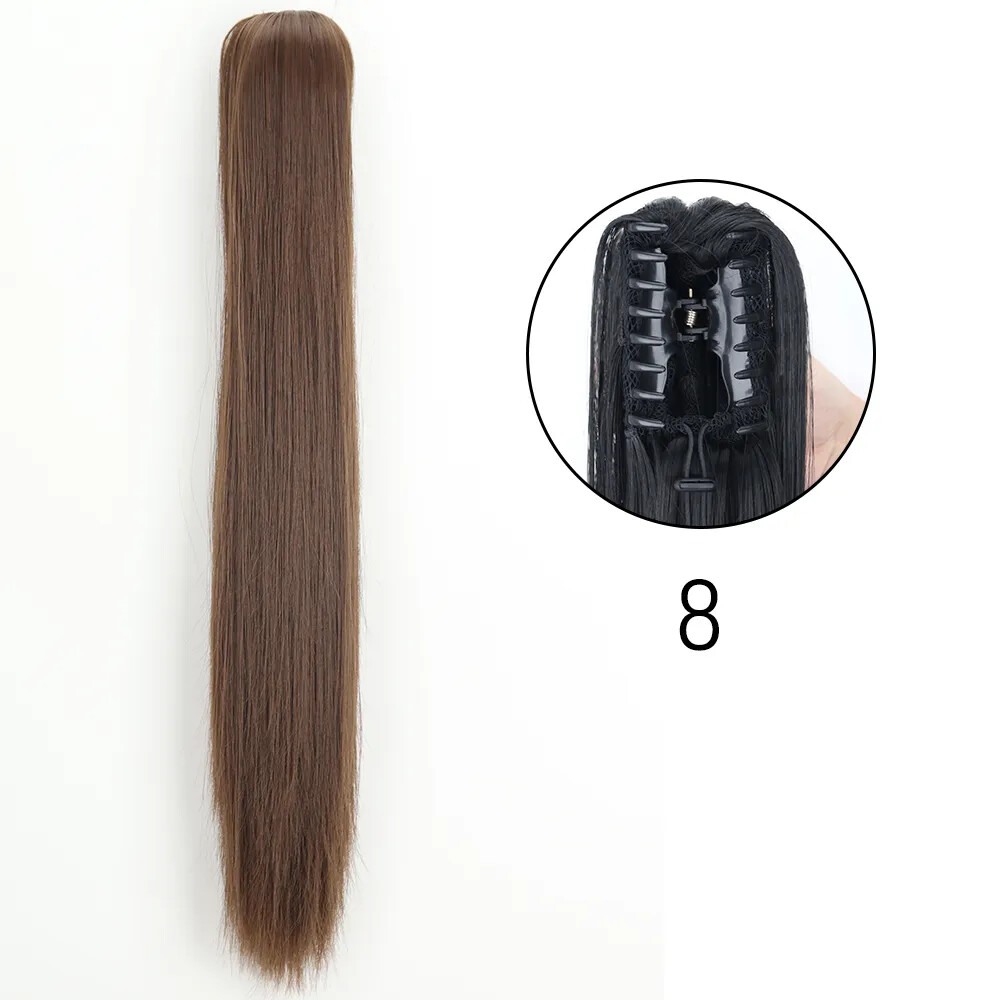 Long Straight Claw Clip On Ponytail Hair Extensions 24Inch Heat Resistant Pony