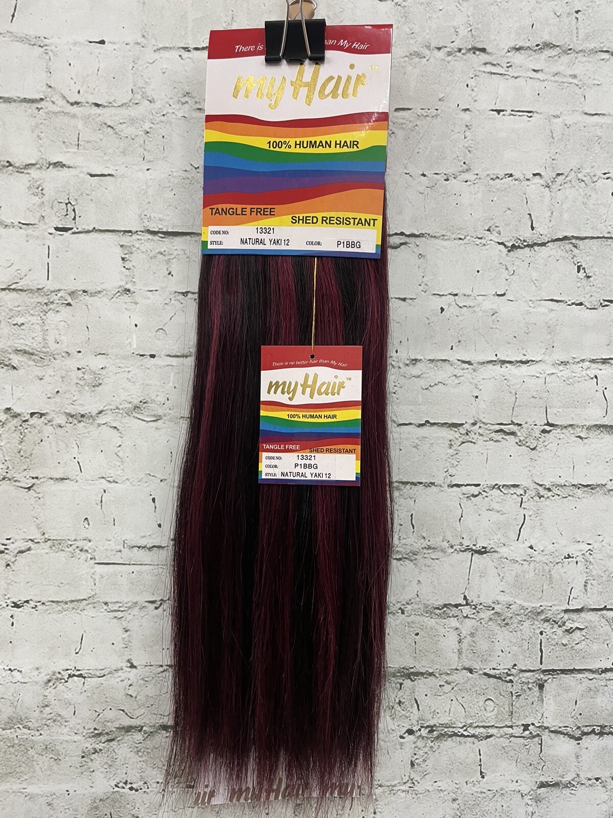 MY HAIR #P1B/BG 100% Human Hair Weaving extension 12″ NWT Off black/Burgundy